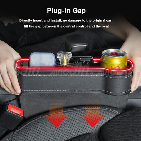 Universal Car Seat Gap Filler Neon Led with Dual Charging Ports - Pair