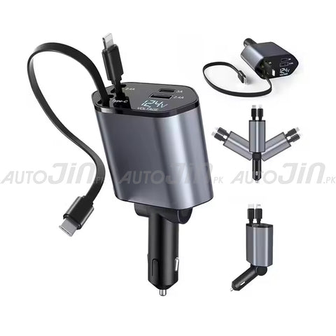 SOGO 120w 4 in 1 USB Fast Charging Car Cigarette Lighter Adapter Retractable Cable