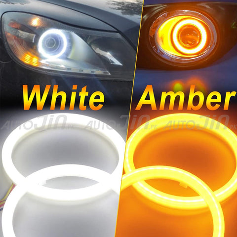 2Pcs Car Angel Eyes Auto Halo Rings Lights 12V 24V Headlight COB 80 SMD White+Yellow Switchback