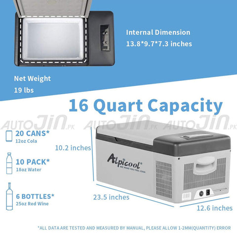 Alpicool 15L Car Refrigerator AC 12V DC 24V