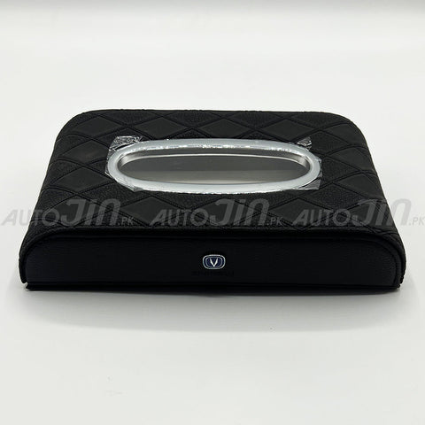 Changan Logo 7D PU Leather Tissue Box - Black