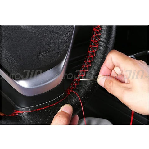 Sogo Universal Leather Steering Wheel Cover Beige Sewing Hand-stitched With Thread Needle Model 3931