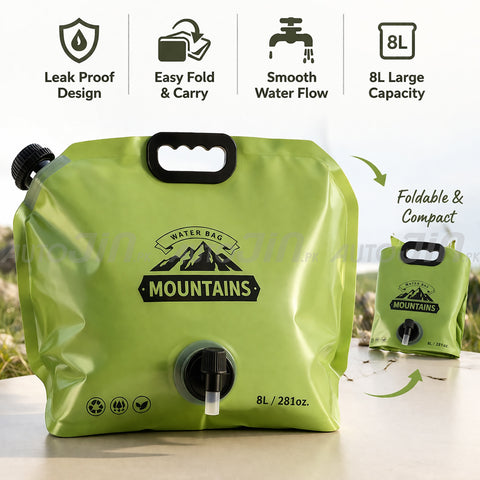 8L Portable Folding Water Storage Bag with Handle for Picnic,Travel, Outdoor Camping
