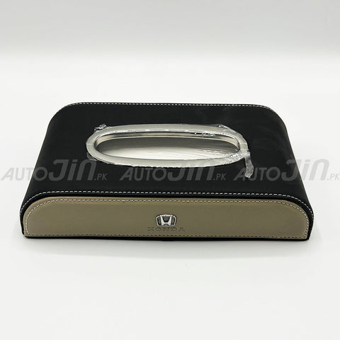 High Quality Tissue Box for Car - Honda Logo - PU Leather - Black & Beige