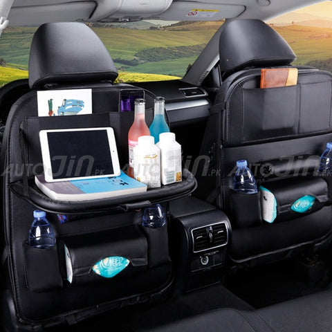 PU Leather Car Back Seat Organizer with Dinning Tray