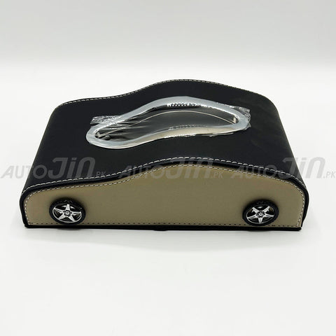 Exclusive Car-Shape Leather Tissue Box - Black & Beige