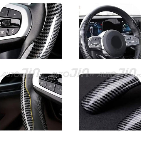 2pcs Univresal Carbon Fiber Car Steering Wheel Cover Non-Slip - 6693