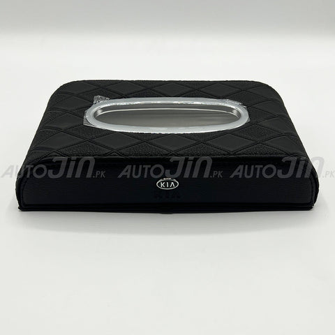 Kia Logo 7D PU Leather Tissue Box - Black