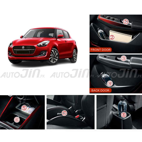 Suzuki Swift 2022-2025 Non-Slip PVC Interior Rubber Mats Red 12Pcs