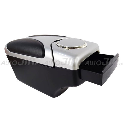 Sogo Universal Arm Rest Centre Console Storage Leather Box - Silver