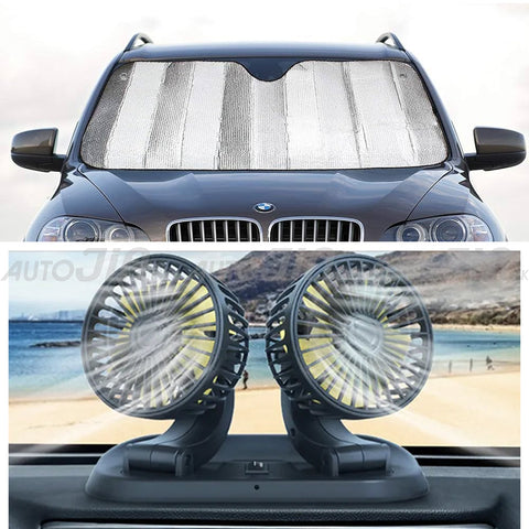 Sogo Long Neck Double Headed Fan & Windshield Sun Shade