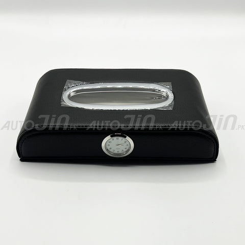 Car Tissue Box with Clock-Black