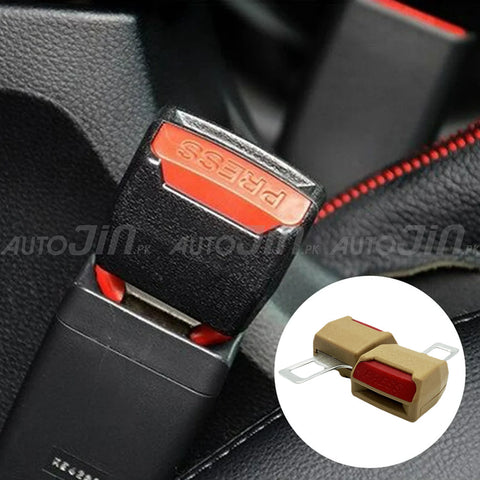 Beige Car Seat Belt Clip Extender Safety Lock Buckle Plug - Pair