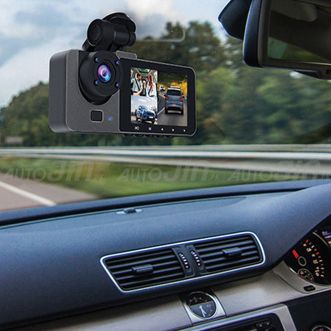 Triple Channel Lens Dash Cam Car Front Inside Rear View DVR Camera Recorder