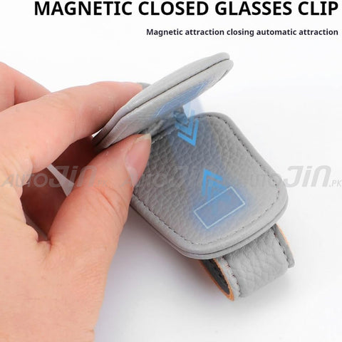 Magnetic Car Sunglasses Holder Clip for Sun Visor – PU Leather Glasses Holder