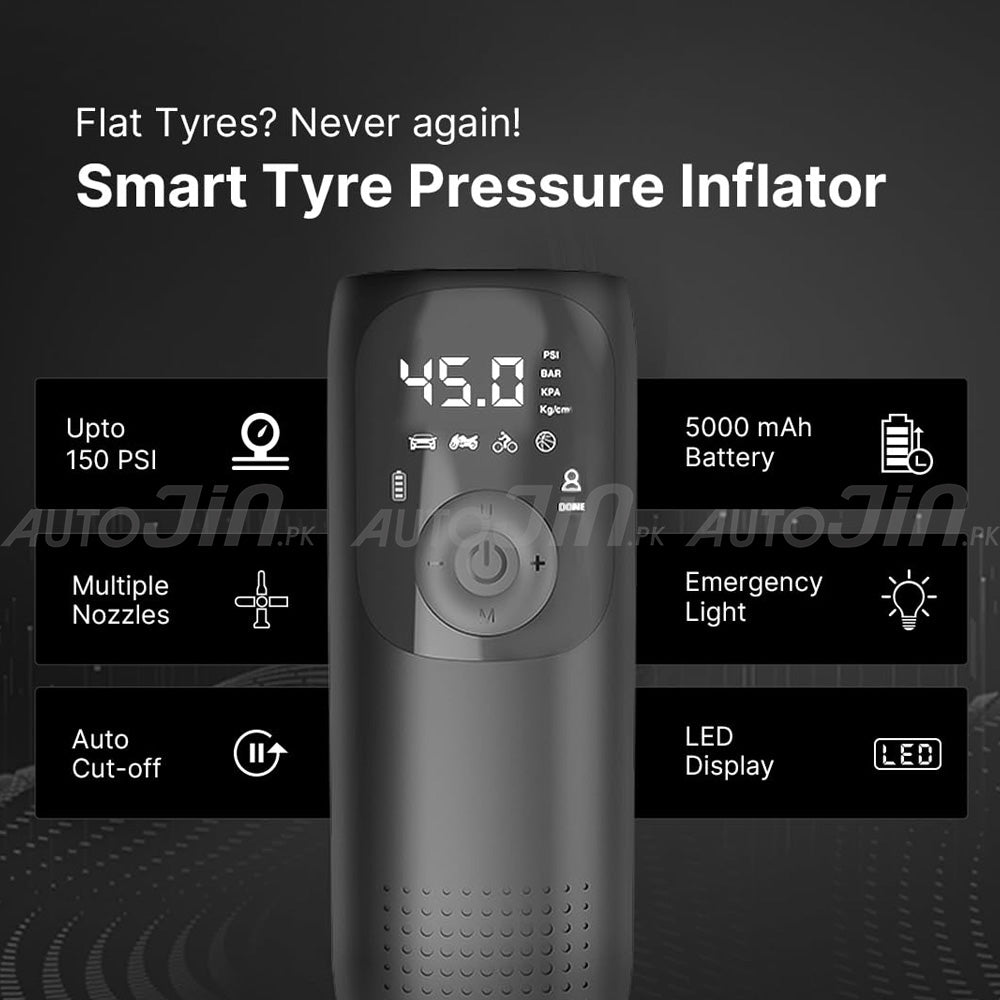 Sogo 5,000mAh Electric Smart Digital Display Tire Inflator & Power Bank With Led Light LP2-P