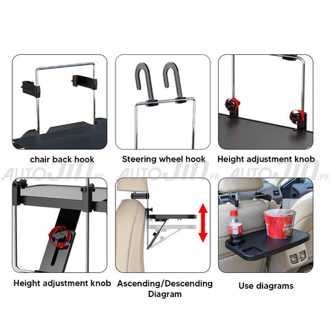 Multifunction Car Back Seat & Steering Wheel Portable Folding Tray with Drink Holder