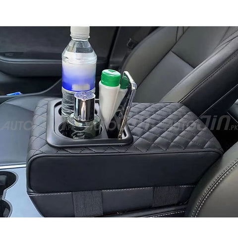 Universal Armrest Pad Car Center Console PU Leather Cushion With 2 Cup Holders