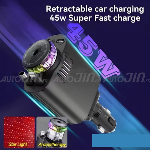 Sogo 45w 5 in 1 USB Fast Charging Car Cigarette Lighter Adapter Retractable Cable Starlight Aromatherapy Air Purifie