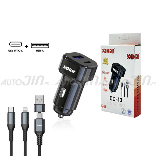 Sogo CC-13 100W Fast Car Charger with USB-C & USB-A Port 12-24V 1000