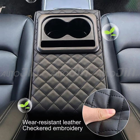 Universal Armrest Pad Car Center Console PU Leather Cushion With 2 Cup Holders