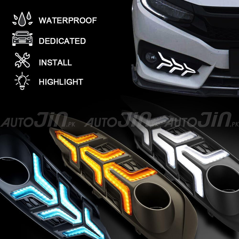 Honda Civic 2016-2021 Fog Lights DRL Cover V3 Arrow Style version 2