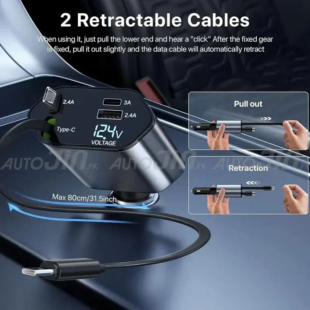 SOGO 120w 4 in 1 USB Fast Charging Car Cigarette Lighter Adapter Retractable Cable