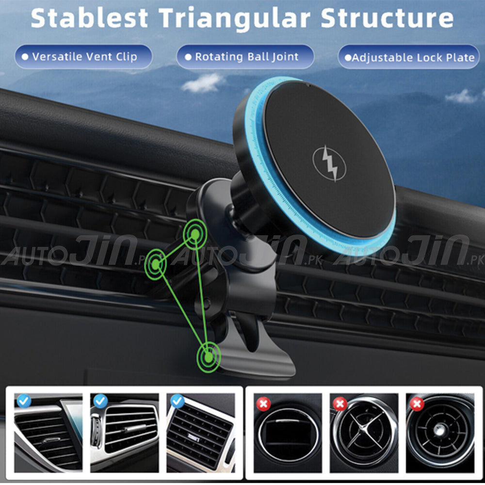 15W Fast Wireless Car Charger Air Vent Magnetic Phone Holder