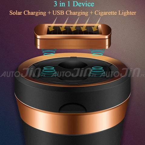 Car Cigarette Auto Ashtray Rechargeable Solar With LED