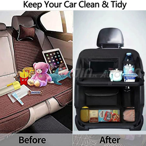 PU Leather Car Back Seat Organizer with Dinning Tray