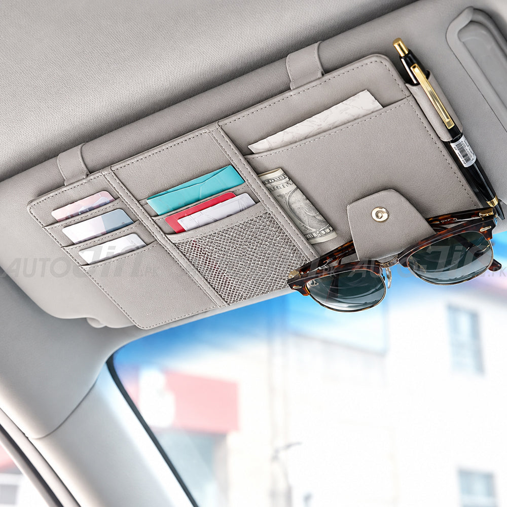 Universal Car Sun Visor Organizer PU Leather Multi-Pocket