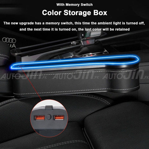 Universal Car Seat Gap Filler Neon Led with Dual Charging Ports - Pair