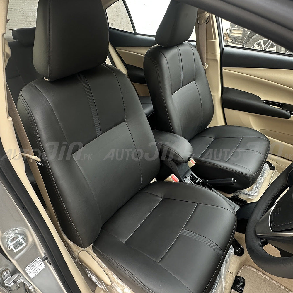 Toyota Yaris 2020-2026 Black with Carbon Strap Leather Seat Cover