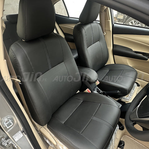 Toyota Yaris 2020-2026 Black with Carbon Strap Leather Seat Cover