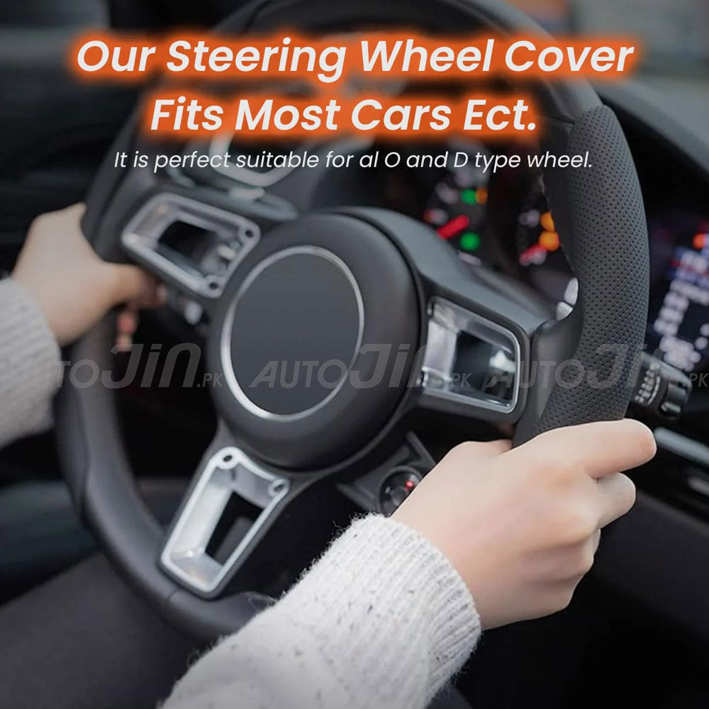 2pcs Universal Leather Car Steering Cover Non-Slip Enhanced Grip & Comfort, Fashionable - 6685