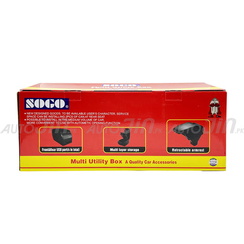 Sogo Honda Br-v Leather Armrest Console With Usb 4 Ports - Black