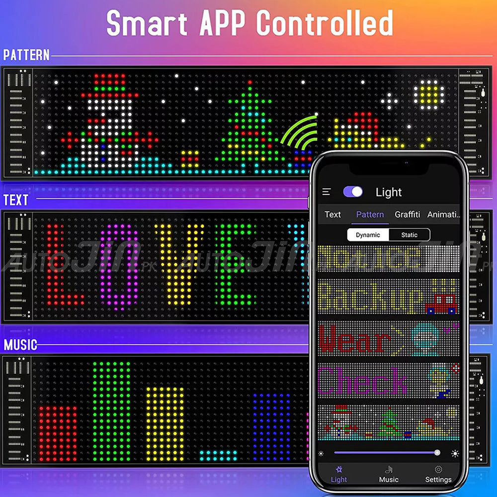 Flexible LED Matrix Panel Bluetooth Smart APP Control Addressable, RGB Scrolling Display DIY Animation - 9.5*34.5 CM
