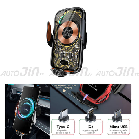 Cyber Crystal Car Wireless Charger N558+ & Car Mobile Holder Carbon