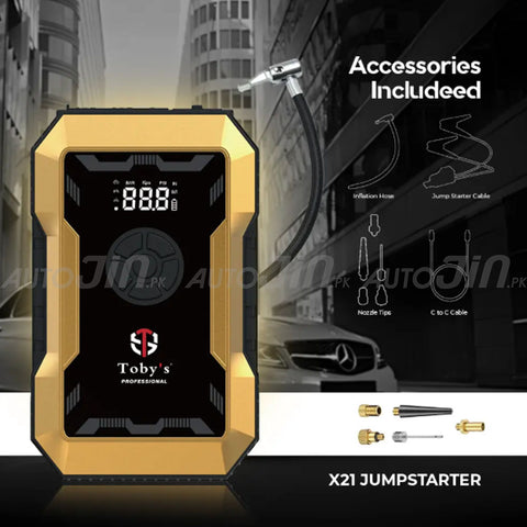 Toby's X21 Jump Starter With Compressor 10,000mAh 37WH Power Bank For Diesel & Petrol