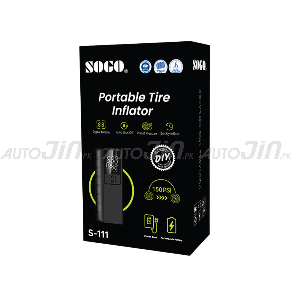 Sogo 8,000mAh Electric Smart Digital Display Tire Inflator & Power Bank With Led Light S-111
