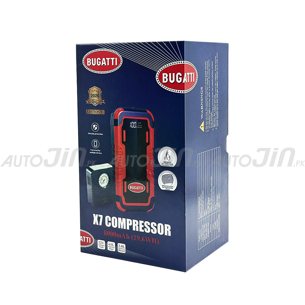 Sogo Bugatti X7 Multi-Function Car Jump Starter & Air Compressor (8000mAh)