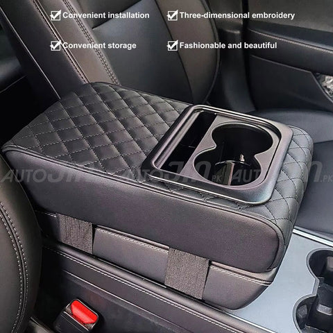 Universal Armrest Pad Car Center Console PU Leather Cushion With 2 Cup Holders