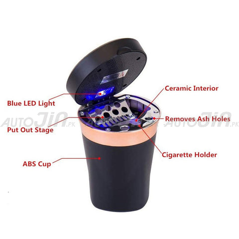 Car Cigarette Auto Ashtray Rechargeable Solar With LED