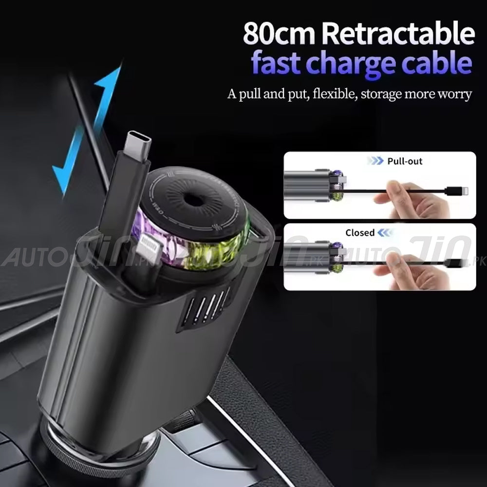 Sogo 45w 5 in 1 USB Fast Charging Car Cigarette Lighter Adapter Retractable Cable Starlight Aromatherapy Air Purifie