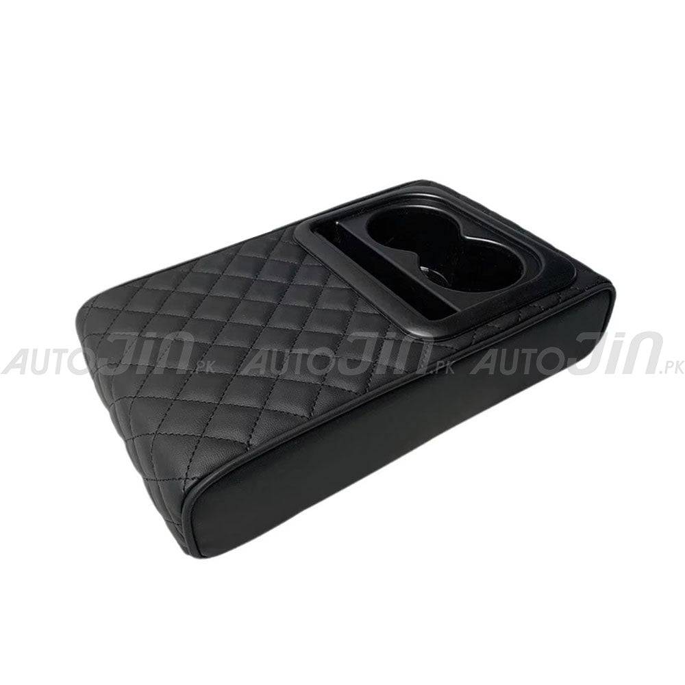 Universal Armrest Pad Car Center Console PU Leather Cushion With 2 Cup Holders