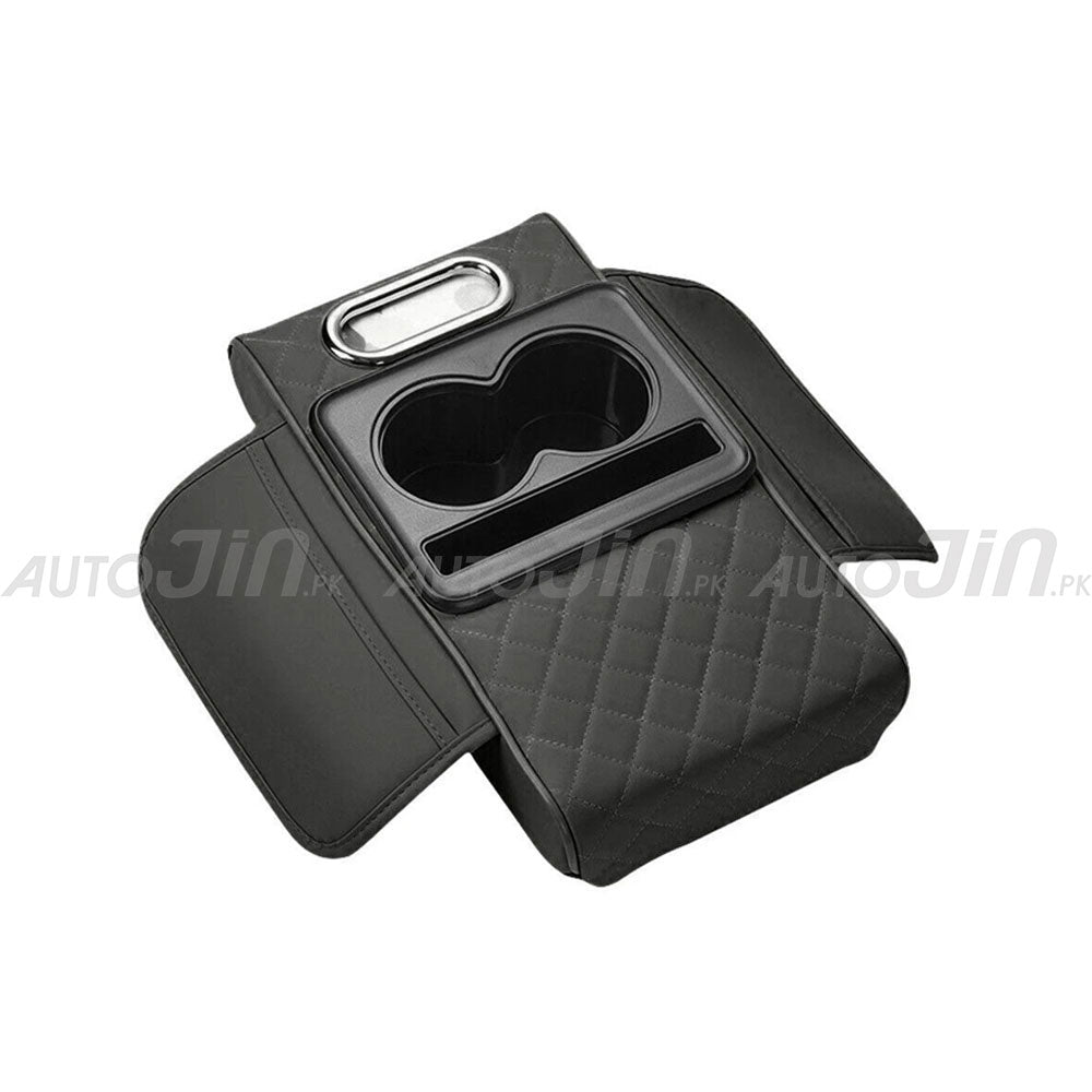 Universal Armrest Pad Car Center Console PU Leather Cushion With 2 Cup Holders