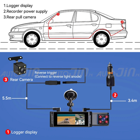 Wifi Triple Channel Lens Dash Cam Car Front Inside Rear View DVR Camera Recorder
