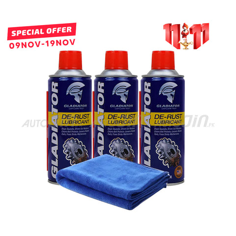 Gladiator De Rust Lubricant GT07 450ML - Pack Of Three + Microfiber Towel Multi