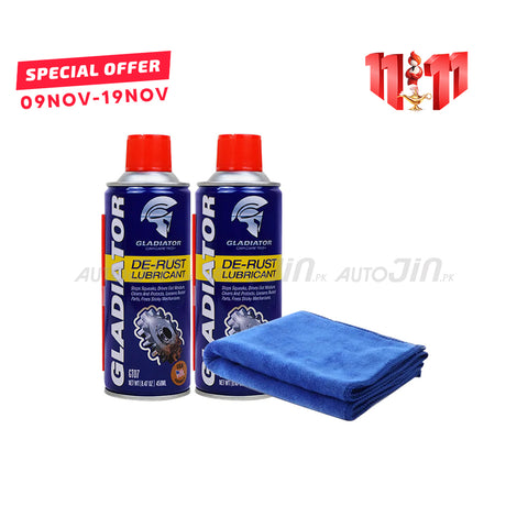 Gladiator De Rust Lubricant 450ML - Pack Of Two with Microfiber Towel