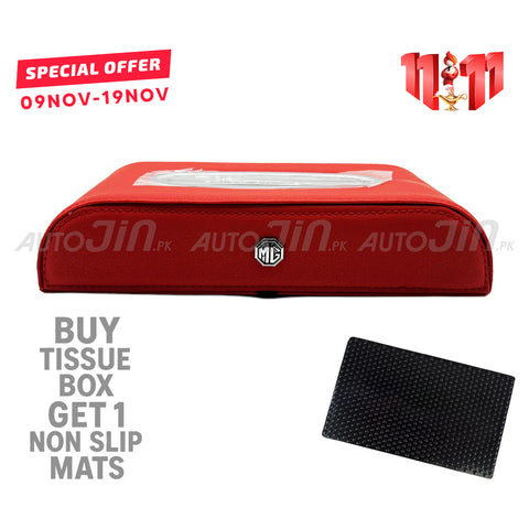 High Quality Tissue Box for Car - MG Logo - PU Leather - Red